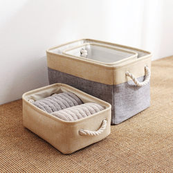Simple Foldable Portable Storage Basket, Cotton and Linen Storage Box, Canvas Clothes Box, Toy Organizer, Miscellaneous Basket