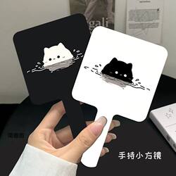 Diving-Themed Cat Handle Small Mirror, Portable Makeup Mirror, Handheld Touch-Up Mirror for Dormitory, Square Vanity Mirror, High Aesthetic Value
