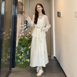 Beautiful Summer French Style Slimming Holiday Style White Suspender Dress for Women Unique and Beautiful Summer Long Dress