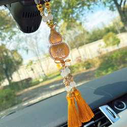 Fulu Song Brocade Gourd Rearview Mirror Pendant Car Hanging Ornament with Rhinestones and Tassels, Car Decoration for Men and Women