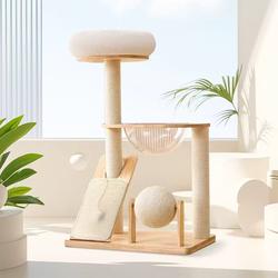 1. Solid Wood Cat Climbing Frame, Space-Saving Cat Tree for Small Apartments, Integrated Cat Bed and Scratching Post, Cat Furniture