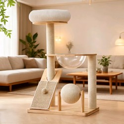 1. Solid Wood Cat Climbing Frame, Space-Saving Cat Tree for Small Apartments, Integrated Cat Bed and Scratching Post, Cat Furniture