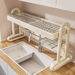 Stainless Steel Sink Rack Kitchen Sink Dishwashing Sink Dish Storage Rack Multi-Functional Draining Dish Rack Cupboard