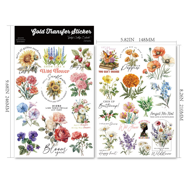Rabbit's Waterproof Multi-Purpose Crystal Handbook Sticker Cold Transfer Paper Light Retro Sticker DIY Wildflower Water Cup Sticker