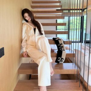 
Han Yujia [Comfort Set] 360g high weight plus velvet hooded letter embroidered sweatshirt and casual pants set