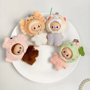 
Mini version 4.0LABUBU vinyl face plush doll clothes soft velvet crab claws hat little nosega heart password