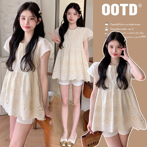 Pregnant women's summer clothing, sweet embroidered short sleeved top, fashionable summer pregnancy doll shirt, simple casual clothes, trendy mom