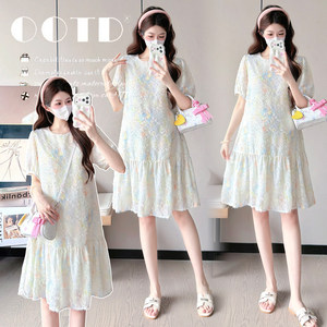 
Maternity wear, summer dress, design jacquard short-sleeved dress, fashionable and sweet age-reducing skirt, summer new maternity dress