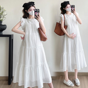 
Maternity wear, summer dress, gentle wind stitching, flying sleeve dress, fashionable, simple and versatile skirt, summer maternity dress, summer