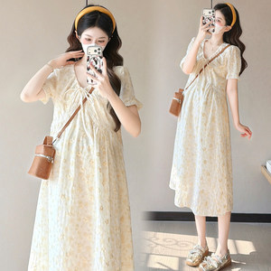 
Maternity Summer Jacquard Embroidered Short Sleeve Dress Fashionable Small Fresh Sweet Temperament Skirt Summer Maternity Skirt