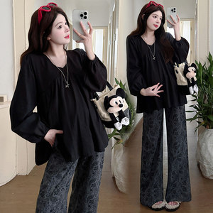 
Maternity clothing, spring clothing, simple casual, versatile long-sleeved tops, loose large size slim babydolls, spring black clothes