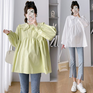 
Maternity clothing spring baby doll collar long-sleeved top loose large size casual babydoll shirt spring pregnancy shirt T-shirt spring