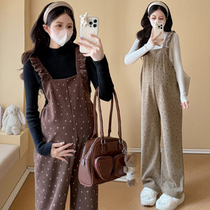 
Maternity pants for autumn outer wear corduroy floral overalls loose large size versatile casual pants autumn trousers autumn