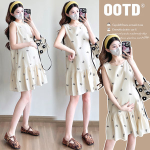 
Maternity wear summer dress bow embroidered sleeveless tank top loose casual skirt summer dress maternity dress summer