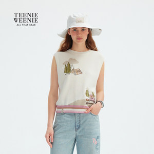 
TeenieWeenie Bear Women's Spring and Autumn Thin Casual Commuting Style Vest Heavy Industry Embroidered Wool Sweater