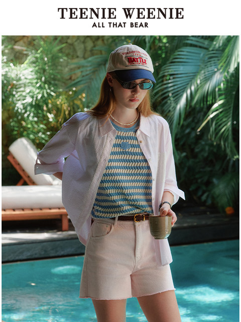 TeenieWeenie Bear Knitted T-shirt Sweater 2025 Summer New Casual Fashionable Striped Sleeveless Top