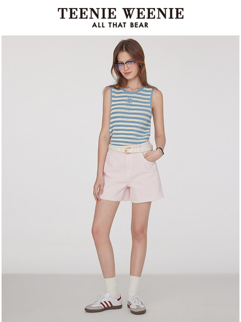 TeenieWeenie Bear Knitted T-shirt Sweater 2025 Summer New Casual Fashionable Striped Sleeveless Top
