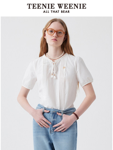 TeenieWeenie Bear Women's Shirt 2025 Summer New Style Gentle White French Girls Fashion Shirt
