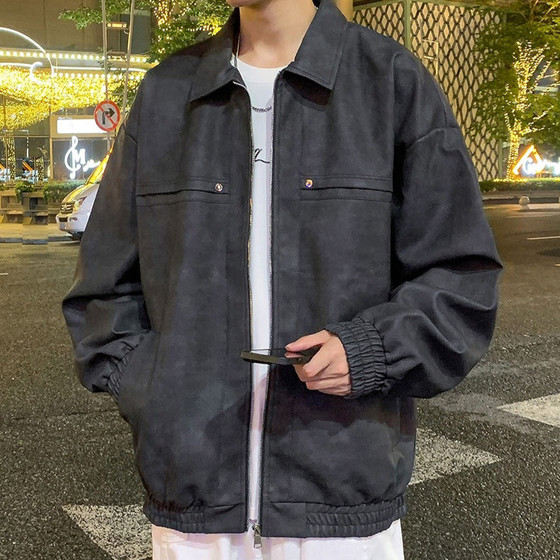 
Sexy leather jacket men's trendy high-end spring and summer motorcycle suit American retro baseball uniform cotton jacket pu leather jacket