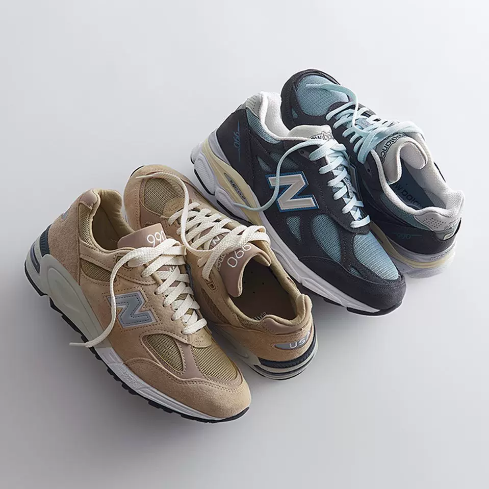 Kith × New Balance 990v3 Steel Blue 990v2 Tan 联名复古-Taobao