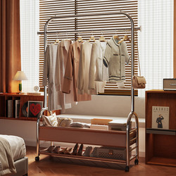 Vintage-Style Floor-Standing Clothes Rack for Bedroom, Home Balcony Drying Rack with Wheels, Coat and Hat Rack