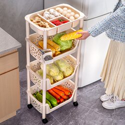Kitchen Storage Rack, Multi-Layer Organizer, Vegetable Basket, Floor Cabinet, Snack Cart, Vegetable Basket Holder, Multi-Functional Gap Filler