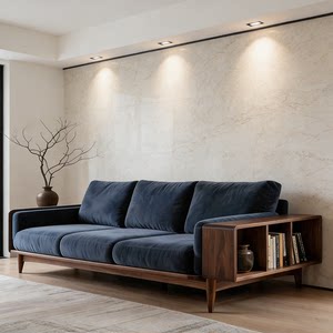 
Medieval style solid wood sofa living room 2026 new home Italian minimalist office club walnut solid wood sofa