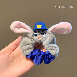 Cute Cartoon Judy Rabbit Police Officer Plush Scrunchie for Women, Bun Hair Tie, Hair Rope, Autumn and Winter Hair Accessory