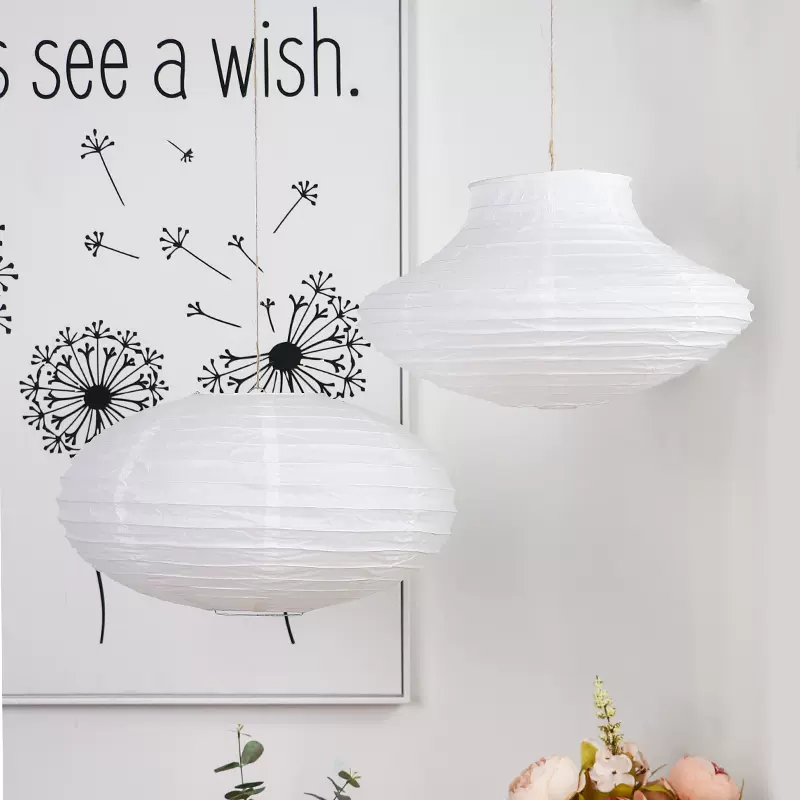 白色纸灯笼直径40厘米飞碟花瓶形状时尚纸灯罩儿童手工diy可