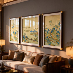 Intangible Cultural Heritage Embroidery Triptych Decorative Painting, High-End Living Room Sofa Background Wall Painting, Thousand-Mile Landscape Three-Dimensional Suzhou Embroidery Hanging Painting