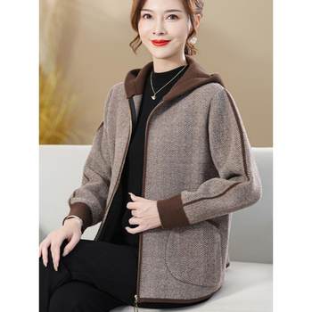 Mother's clothing autumn new top hooded knitted cardigan middle-aged and elderly women's sweater coat casual jacket suit