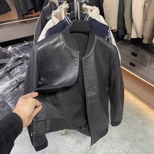 
Doujia Yudan! Commuting dark style baseball collar leather jacket men's short zipper jacket simple and fashionable
