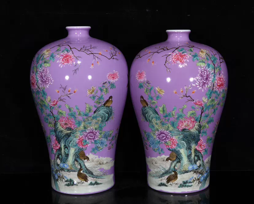 清雍正紫罗蓝釉粉彩安居乐业纹梅瓶古董古玩古瓷器收藏-Taobao