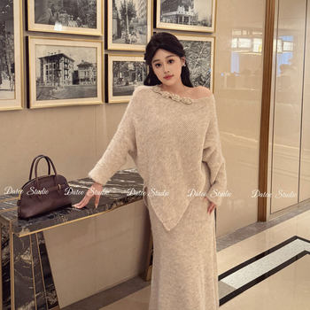DATOO Slightly Fat Large Size Lazy Irregular Sweater Knitted Skirt Suit Autumn