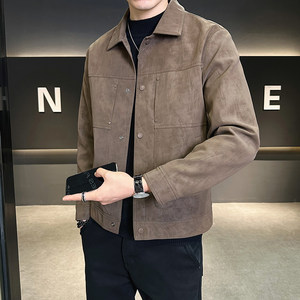 
Men's coat spring and autumn 2026 new American retro fashion brand leather coat high-end men's suede jacket top