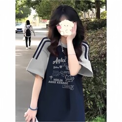 American-Style Striped Pure Cotton Short-Sleeve T-Shirt for Girls, Big Kids, 2026 Summer Hot Item, Loose Top for Middle and High School Students