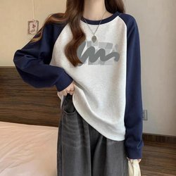 This Year's Popular Hoodless Sweatshirt for Girls, Big Kids, 2025 Spring and Autumn, Junior High School Students, Oversized Long-Sleeve T-Shirt, Thin
