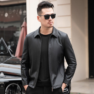 
2023 New Men's Genuine Leather Jacket Popular Dad Jacket Spring Autumn Winter Casual Business Lapel Versatile