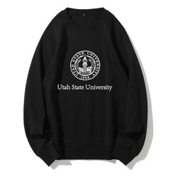 Utah State University Sweatshirt Usu Crew Neck Sweatshirt Pullover Autumn and Winter Fleece-Lined Thickened Long-Sleeved Class Uniform School Uniform