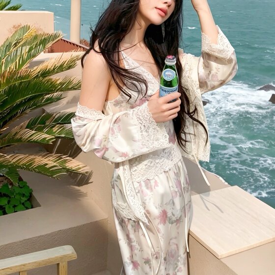 
Tipsy afternoon丨19 Moomi silk stretch satin sweet home wear pajamas set shot separately-6902