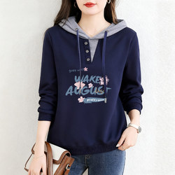 Clearance Sale for Foreign Trade Export: 100% Pure Cotton Long-Sleeve Stylish Hooded T-Shirt for Women, Autumn, Plus Size, Casual Base Shirt, Trendy Top