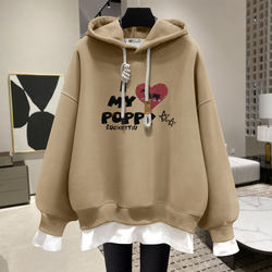 Puppy Heart Hoodie for Women 2025 Spring, Autumn, Winter Loose Fit Fleece-Lined Thickened Fake Two-Piece Mid-Length Style That Covers the Butt Trendy