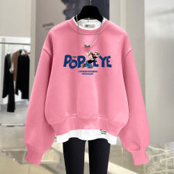 crew neck long sleeve fake two piece loose top