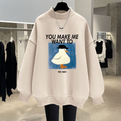 American-Style White Goose Half-Turtleneck Sweatshirt for Women, 2026 New Spring, Autumn, and Winter Collection, Loose Fit, Fleece-Lined, Thickened, Long-Sleeve Pullover, Trendy