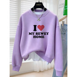 Letter Heart Round Neck Sweatshirt for Women 2026 Spring Autumn Winter Loose Lazy Style Fleece Thickened Long Sleeve Pullover Top Trendy