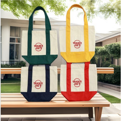 American Fashion Trend Color-Blocked Embroidered Large-Capacity Shopping Bag Canvas Bag Casual Tote Shoulder Bag Women's Bag