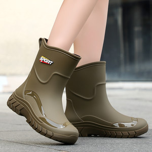 
New fashionable rain boots for women, mid-tube thick-soled waterproof, non-slip, wear-resistant kitchen work shoes, velvet warm short rain boots