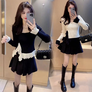 
Spring sweater with skirt, tea style small person early spring outfit, small fragrance style early spring new women's clothing