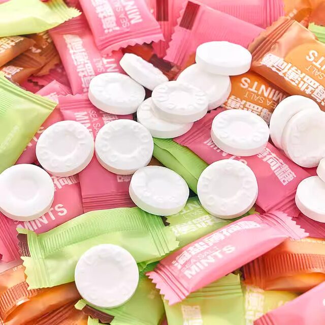 Candy sea salt cool and refreshing fruit flavor mint vitamin C tattoo skin contains milk sugar bulk casual snacks