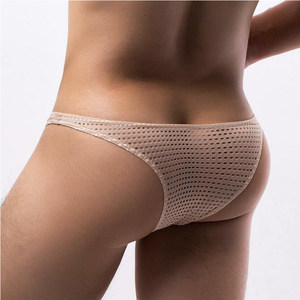 Half-butt men's small triangle mesh mesh panties exposed buttocks sexy hollow translucent low-waist bikini panties